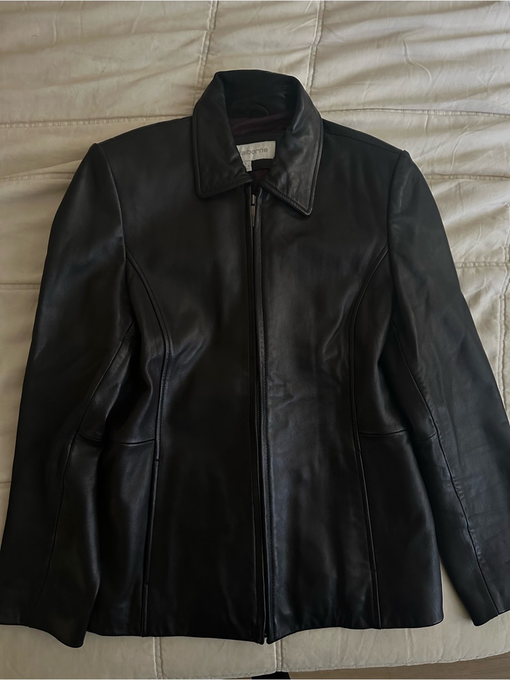 Vintage Liz Claiborne Women's Black Leather Zip Jacket
